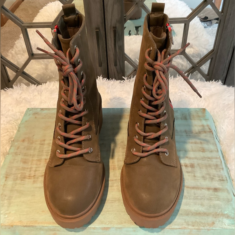 Jellypop Camo Green and Orange Combat Boots Size 8